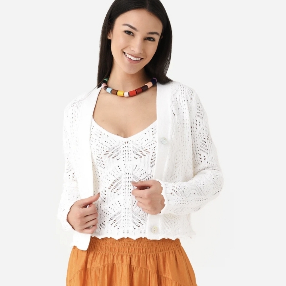 VINCE White Lace Stitch Cardigan Size Large